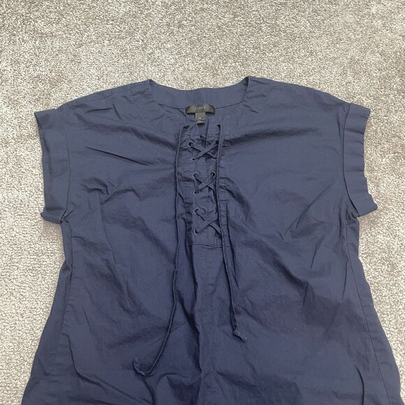 J.Crew Lace Up Shift Dress Womens Petite Small Navy Blue Cotton Casual Classic - Picture 10 of 13
